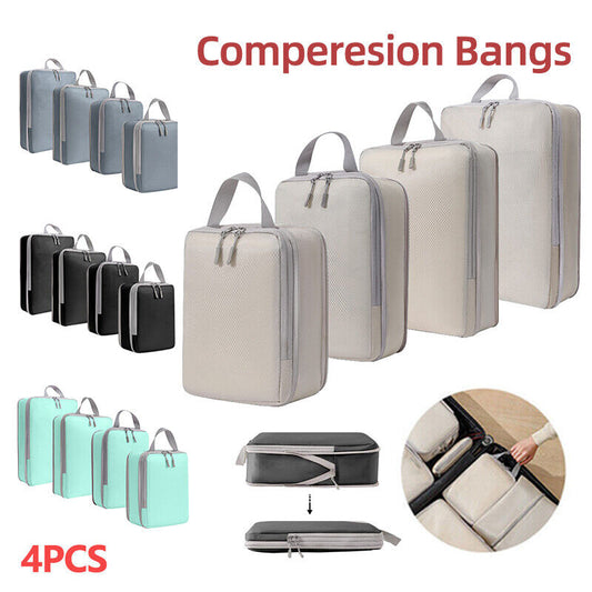 4PCS Storage Compression Bags Luggage Travel Packing Cubes Organiser Suitcases