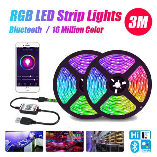 Bluetooth 3M/5M RGB LED Strip Lights 5050 5V USB Color Changing TV PC Back Light