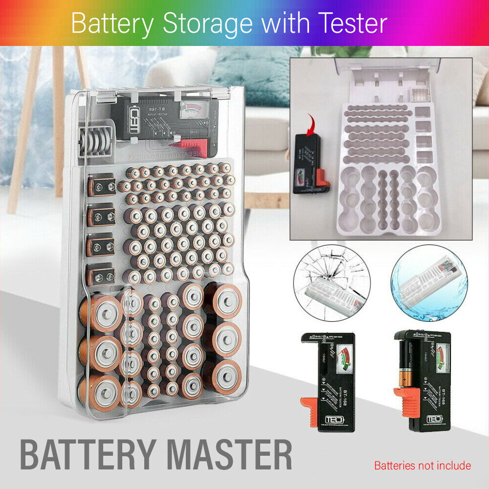 93 Slot Battery Storage Organizer Holder with Tester-Battery Caddy Rac ...