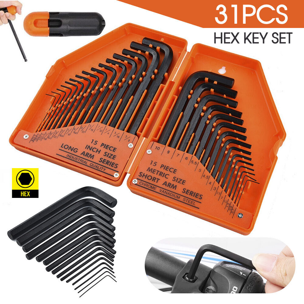 31Pc Allen Key Set Metric & Imperial Combination Hex Wrench Keys With ...