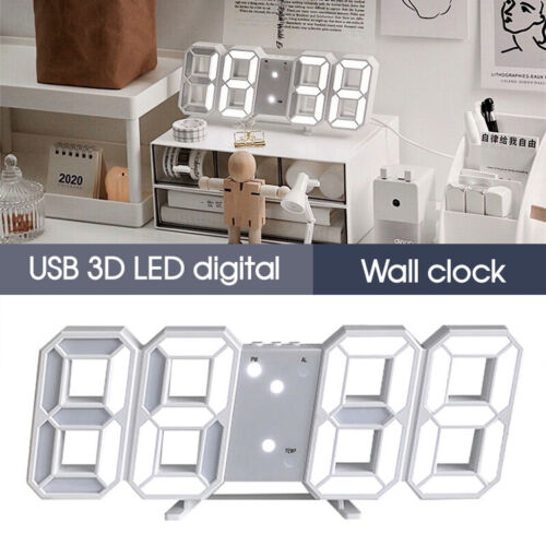 LED Digital Wall Clock Alarm USB Date Temperature Table Desktop Home Decoration