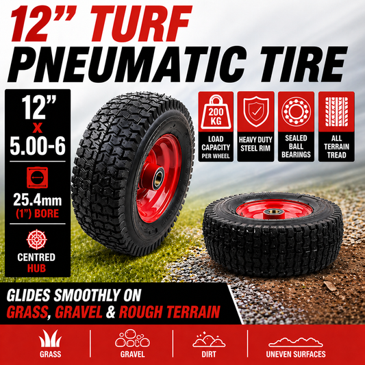 13" Wheelbarrow Trolley Wheel 5.00-6 Pneumatic Tyre 25.4mm Bore Tire Steel Rim