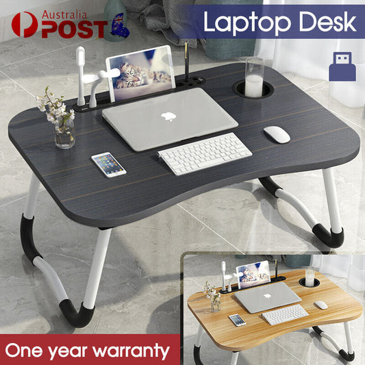 Laptop Bed Table Foldable Lap Standing Desk with Cup Slot for Indoor/Picnic Tray