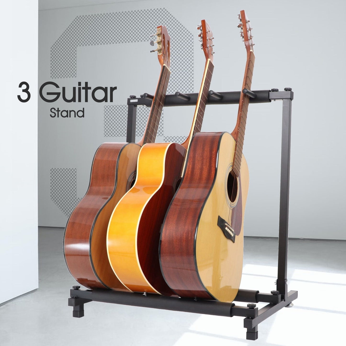 Haze GS014-3 Metal Structure 3-Guitar-Stand/Storage & Display Rack,Foldable,BK