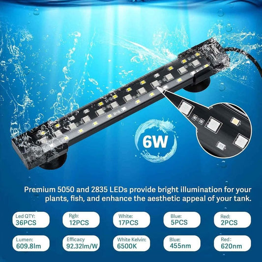 24/7 Mode Submersible Aquarium LED Light, Full Spectrum Hidden Fish Tank Light with 3 Rows Beads