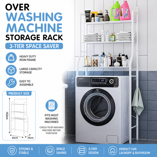 3 Tier Over Washing Machine Storage - Bathroom Laundry Toilet Shelf