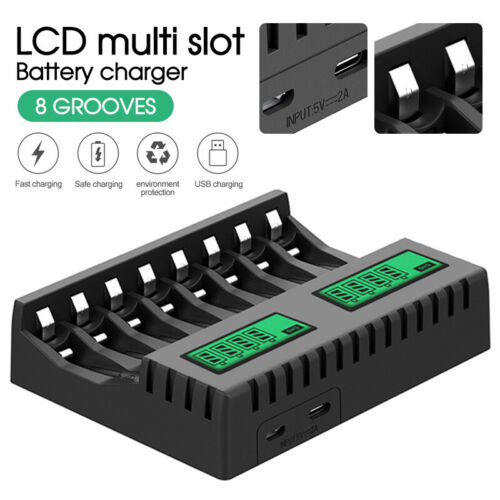 8 Slot Smart Battery Charger for AA/AAA Rechargeable Batteries LCD Display AU