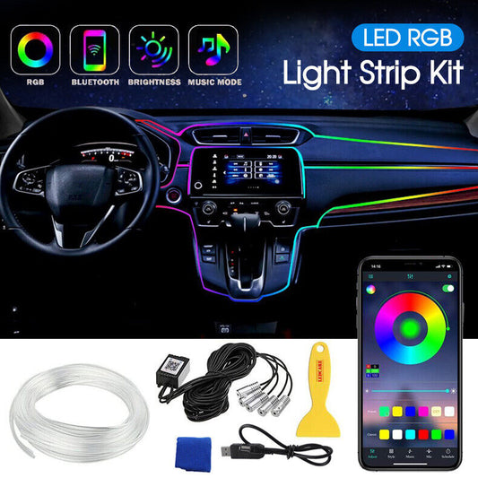 RGB LED Car Interior Fiber Optic Neon Wire Strip USB Atmosphere Light APP /Music