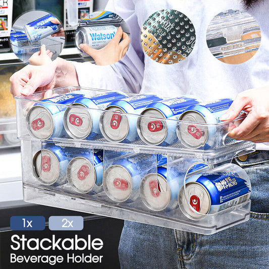 2 Tiers Stackable Beverage Holder Can Organizer Rack For Refrigerator Kitchen