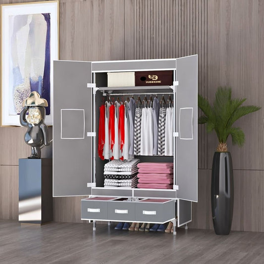 Wardrobe Double Door 90*45*170cm with Drawers Folding Assembly