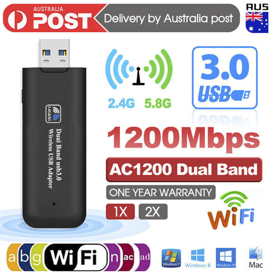 1/2x USB 3.0 Wireless 1200Mbps Network Receiver Adapter 5GHz Dual Band Dongle