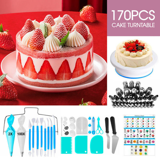 170Pcs Cake Decorating Kit Turntable Rotating Baking Flower Icing Piping Nozzles