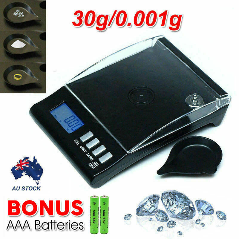 0.001g 30g Electronic Digital Milligram Pocket Jewellery Scale LCD Display Black