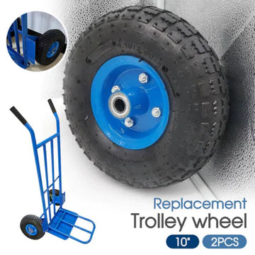 2 X 10" HAND TROLLEY WHEEL PNEUMATIC AIR 3.50-4 HEAVY DUTY DOUBLE HUB 20MM
