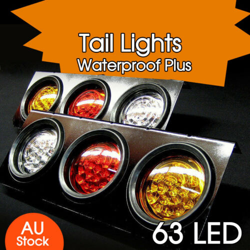 2 X 12V TAIL LIGHTS 63 LED TRUCK UTE TRAILER STOP INDICATOR PAIR 12 Volt NEW AU