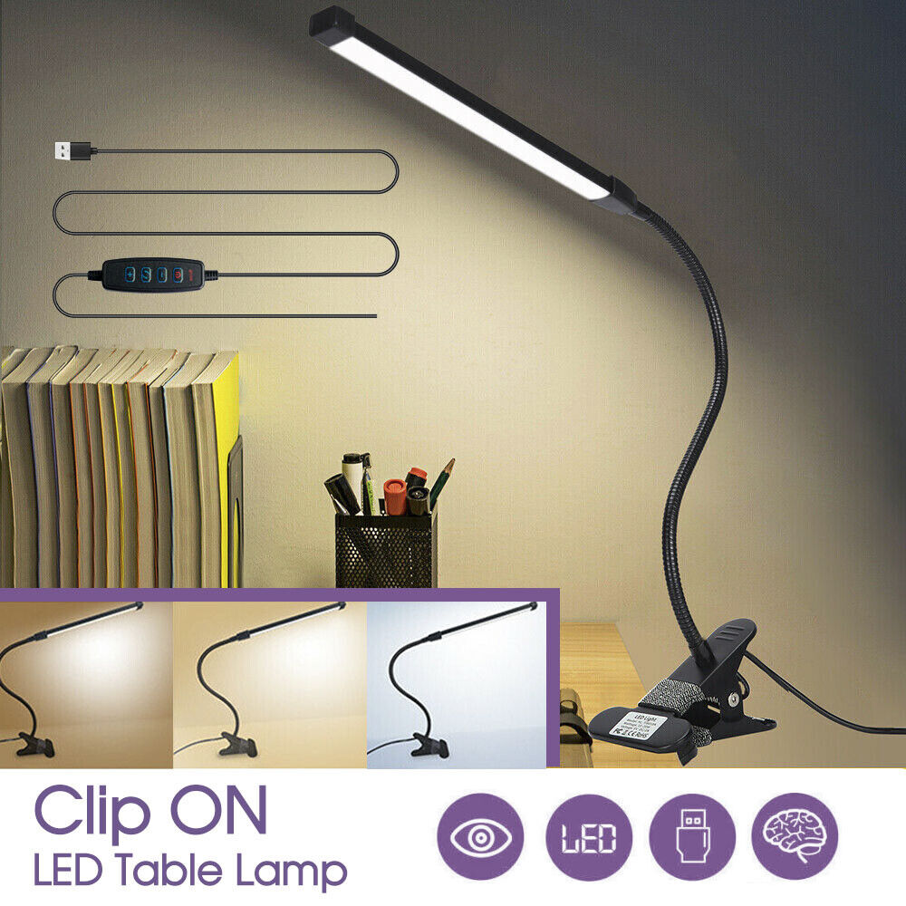 Clip On Desk Lamp Table Light Bedside Night Reading Led Eye Care USB Dimmable AU