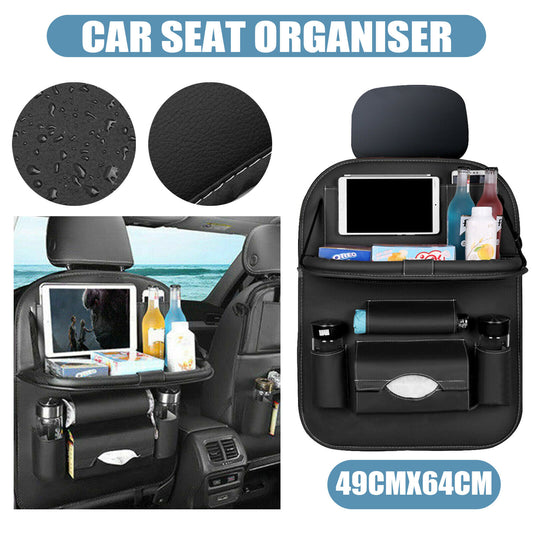 Foldable Car Back Seat Organiser Leather Storage Bag Table Tray Cup Holder