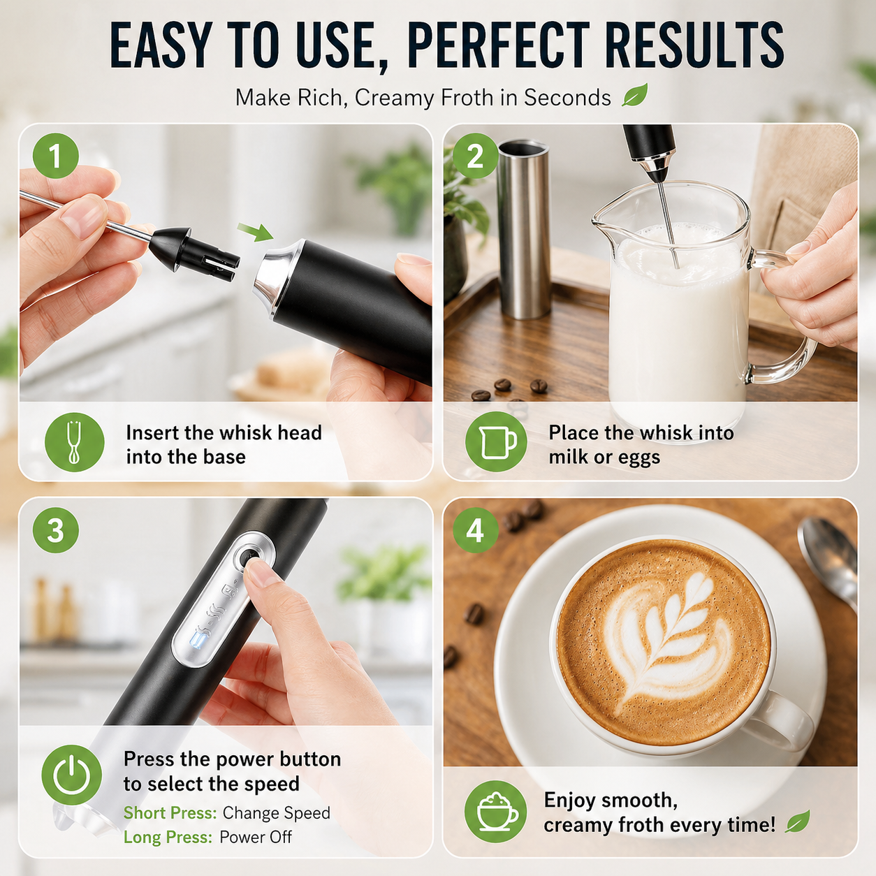 USB Rechargeable Milk Frother Handheld Coffee Foam Maker 3 Speed Electric Whisk