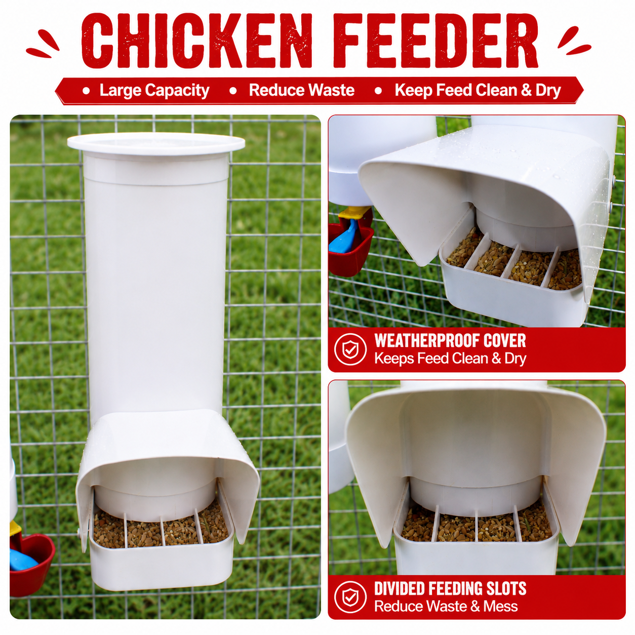 Automatic Poultry Feeder & Water Drinker Set Chicken Coop 3KG 4L