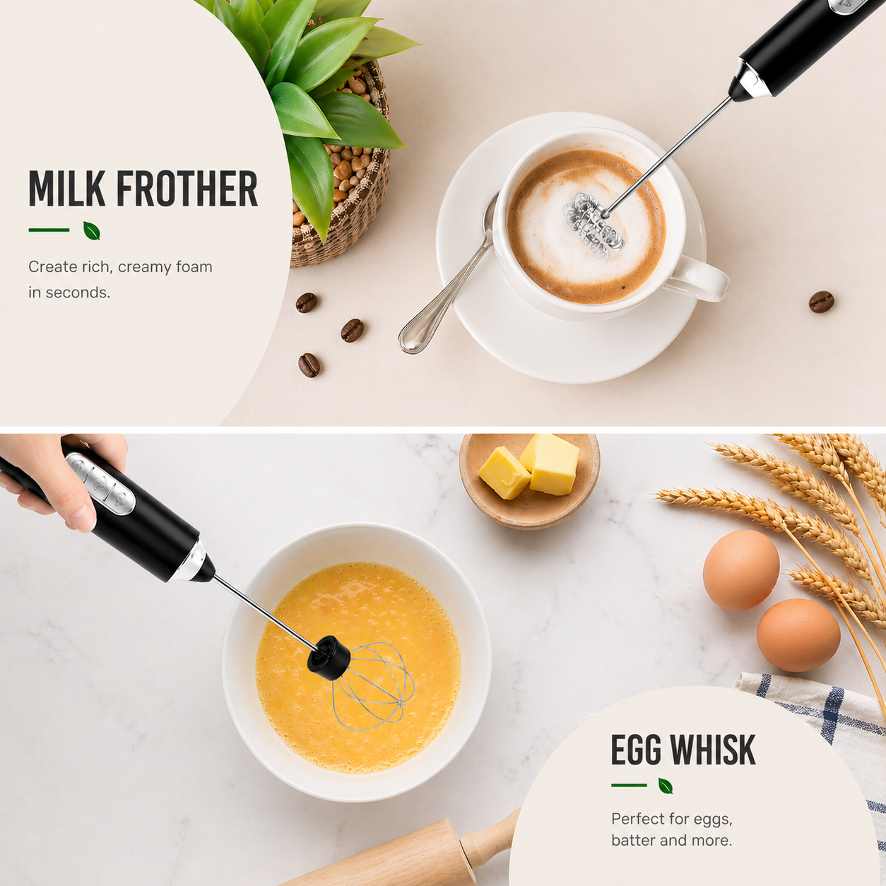 USB Rechargeable Milk Frother Handheld Coffee Foam Maker 3 Speed Electric Whisk