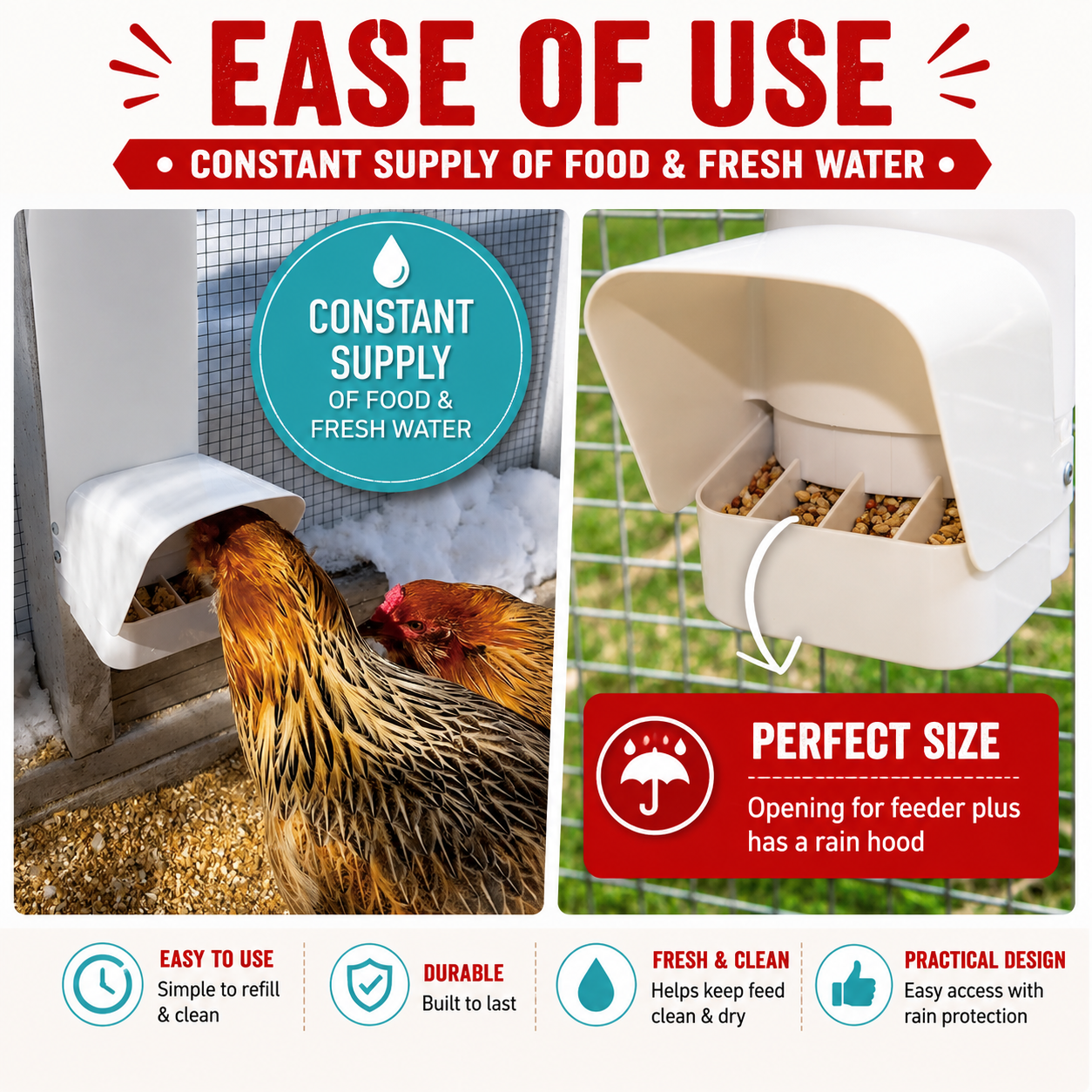 Automatic Poultry Feeder & Water Drinker Set Chicken Coop 3KG 4L