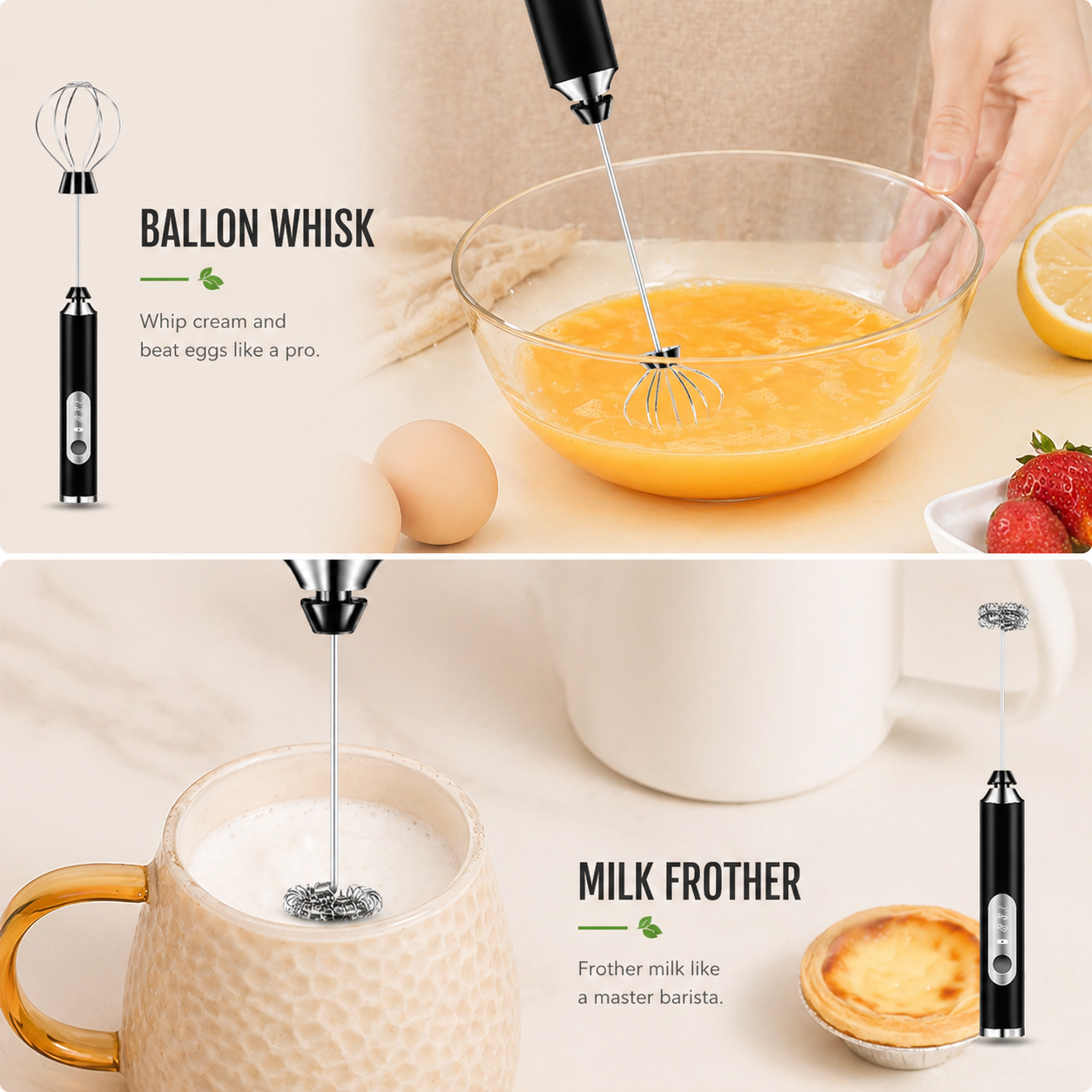 USB Rechargeable Milk Frother Handheld Coffee Foam Maker 3 Speed Electric Whisk