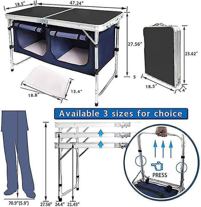 Folding Table Adjustable Height Portable Camping Table with Storage Carry Handle