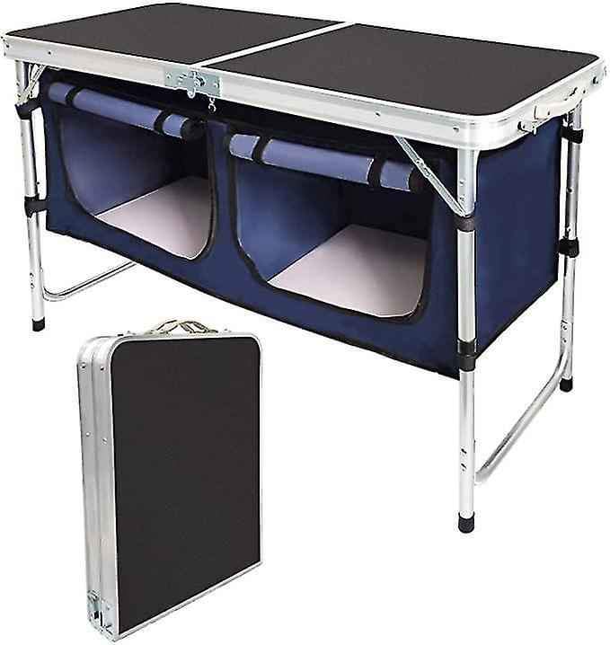 Folding Table Adjustable Height Portable Camping Table with Storage Carry Handle