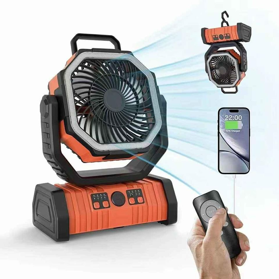 Portable Camping Outdoor Rechargeable Battery Operated Fan Auto-Oscillating Desk Fan