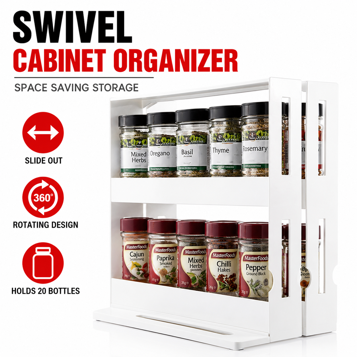 Slide Out Spice Rack Organizer Kitchen Cabinet Swivel Storage Holder