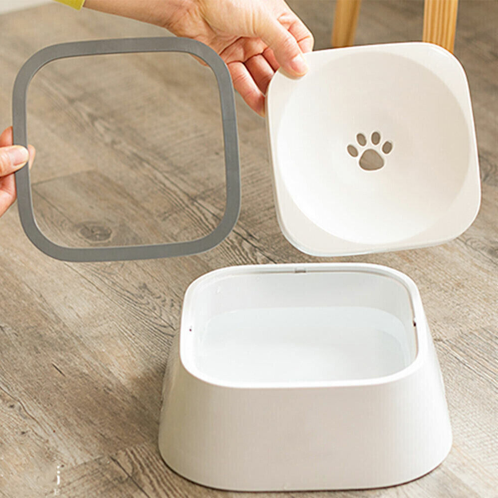 1.5L Pet Dog Cat Water Bowl No Spill Slow Feeder Dispenser Dust Free Non-Skip