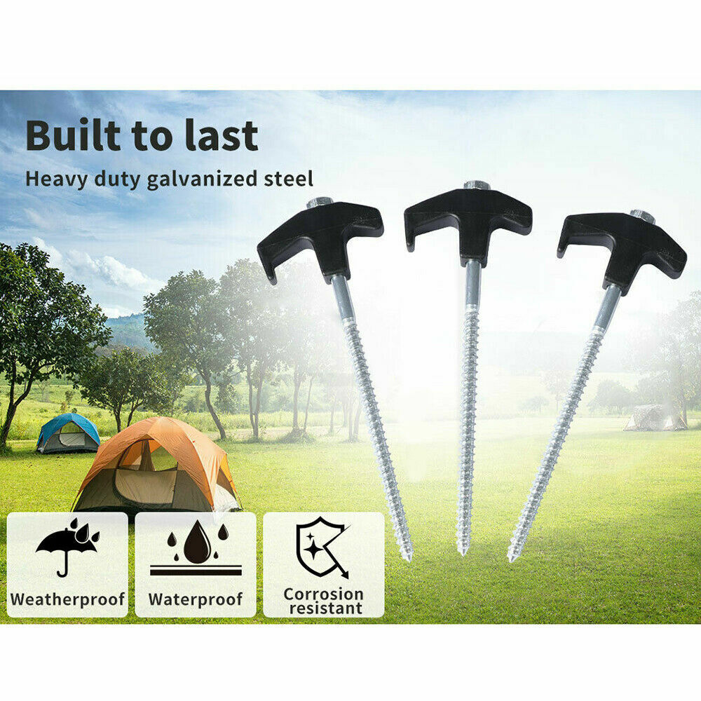 20x Camping Tent Pegs Heavy Duty Screw Steel In Ground Camping Outdoor Stakes