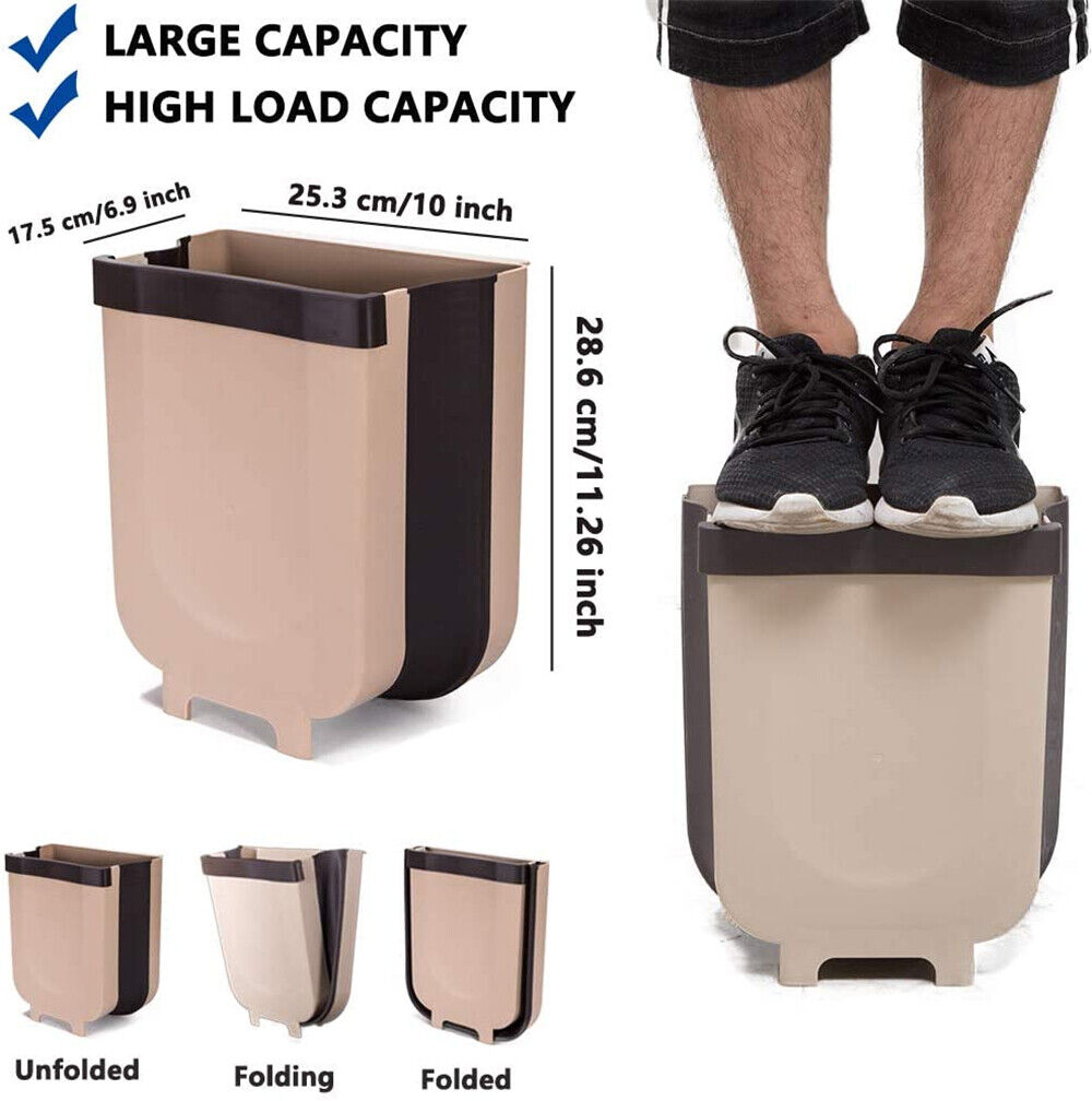 9L Foldable Hanging Trash Can Kitchen Cabinet Door Waste Bin Cupboard Basket AU