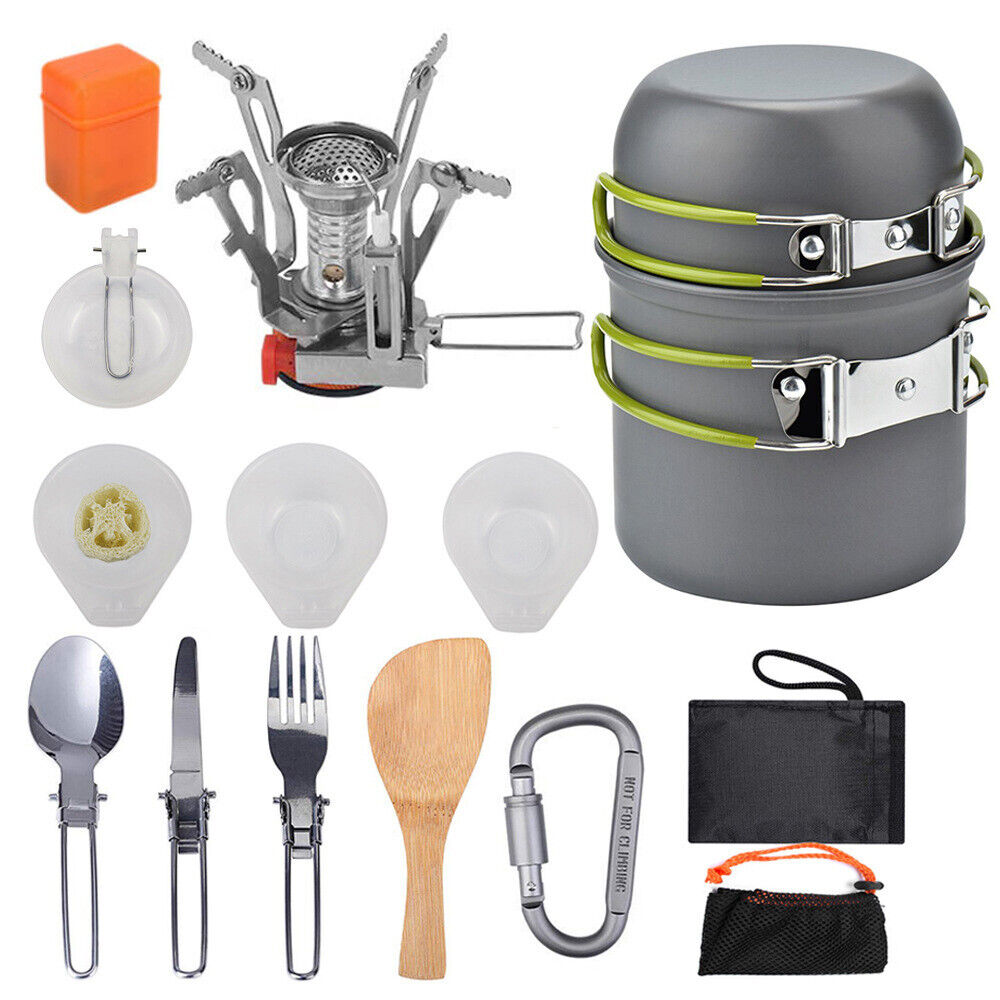 Outdoor Portable Camping Cookware Set Hiking Cooking Pot Gas Stove Tableware Kit