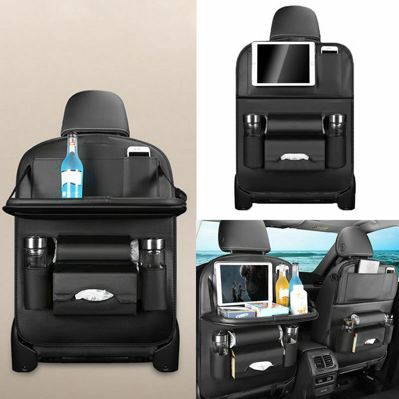 Foldable Car Back Seat Organiser Leather Storage Bag Table Tray Cup Holder