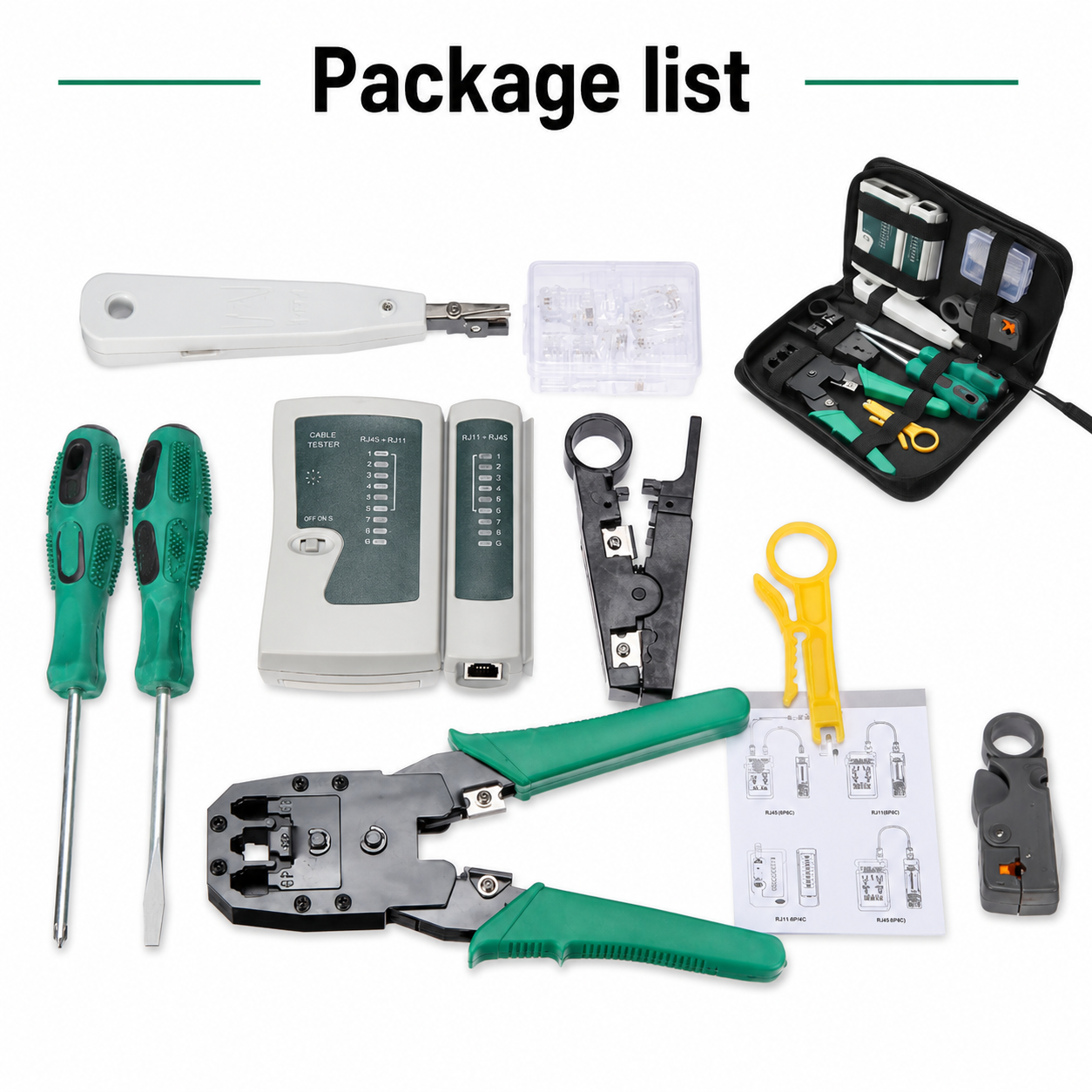 Analyzer Network Cable Tool Kit LAN Crimper Down Wire Stripper Cat5 6 RJ45 BAG