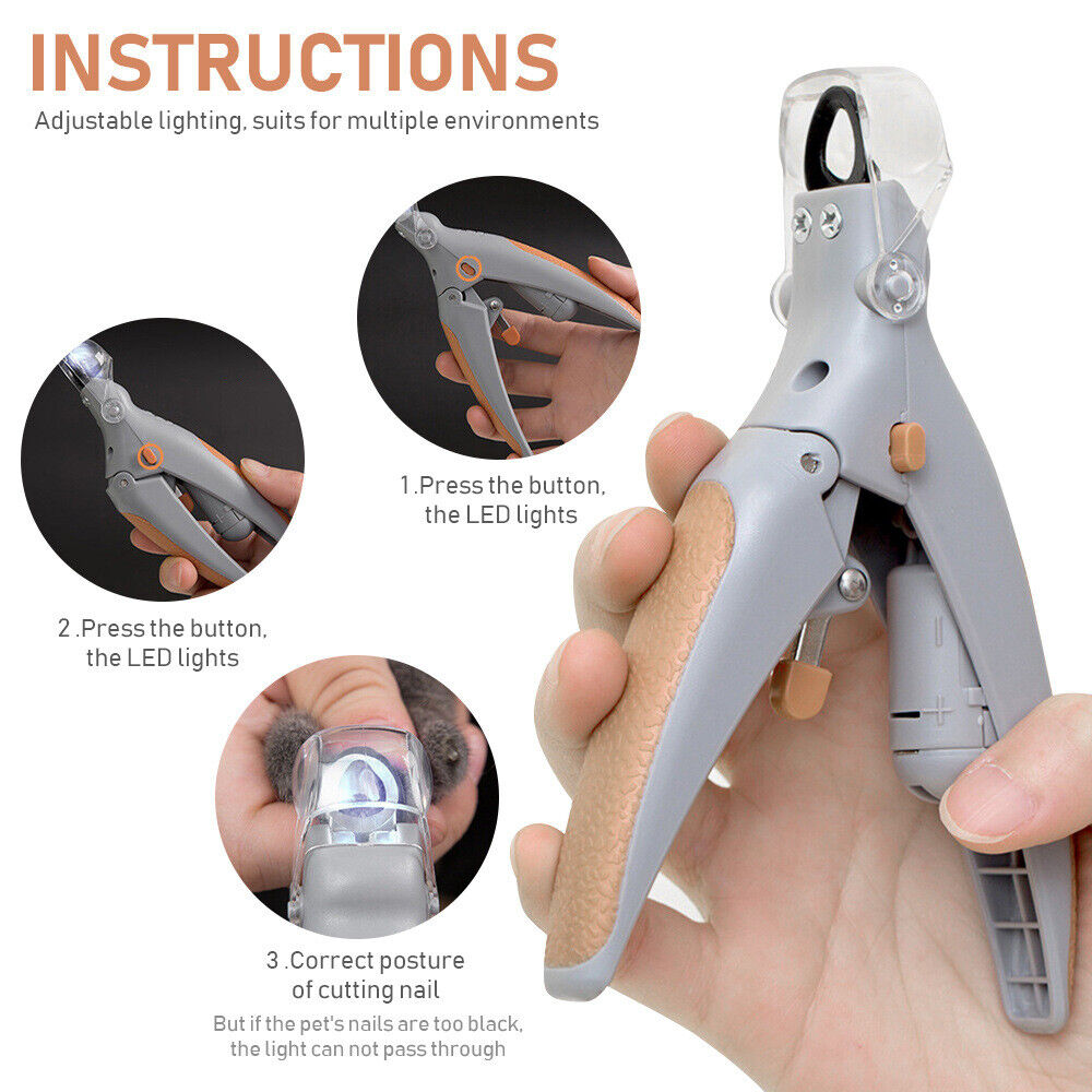 Nail Clippers Toe Claws Trimmer LED Light Cutter Pet Dog Cat 5X Magnification