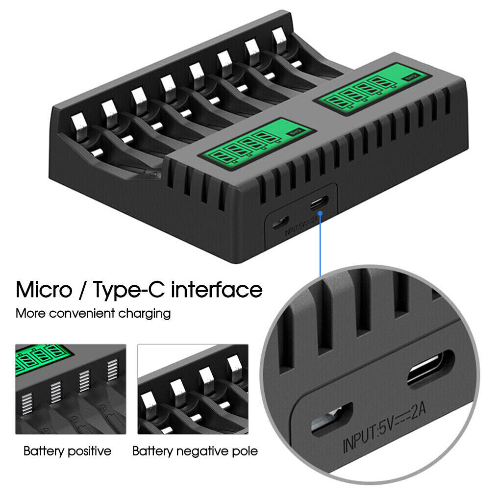 8 Slot Smart Battery Charger for AA/AAA Rechargeable Batteries LCD Display AU