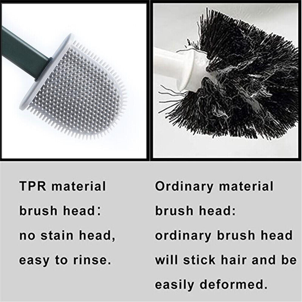 Toilet Brush Holder Cleaning Scrubber Silicone Head Cleaner