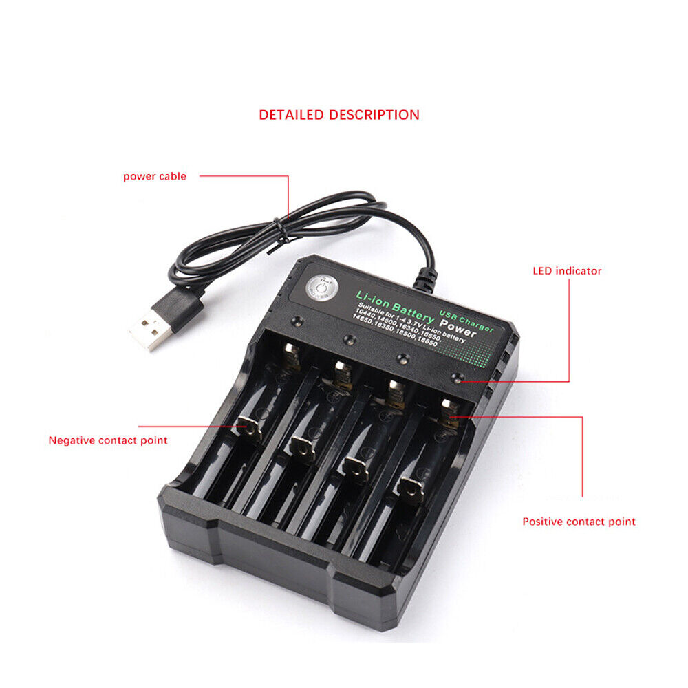 4Slots Independent Li-ion Battery USB Smart Charger Indicator 4.2V 1000mA