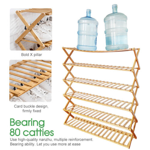 3/4/5/6 Tier Folding Shoe Rack Bamboo Wooden Shelf Stand Storage Organizer Cabinet