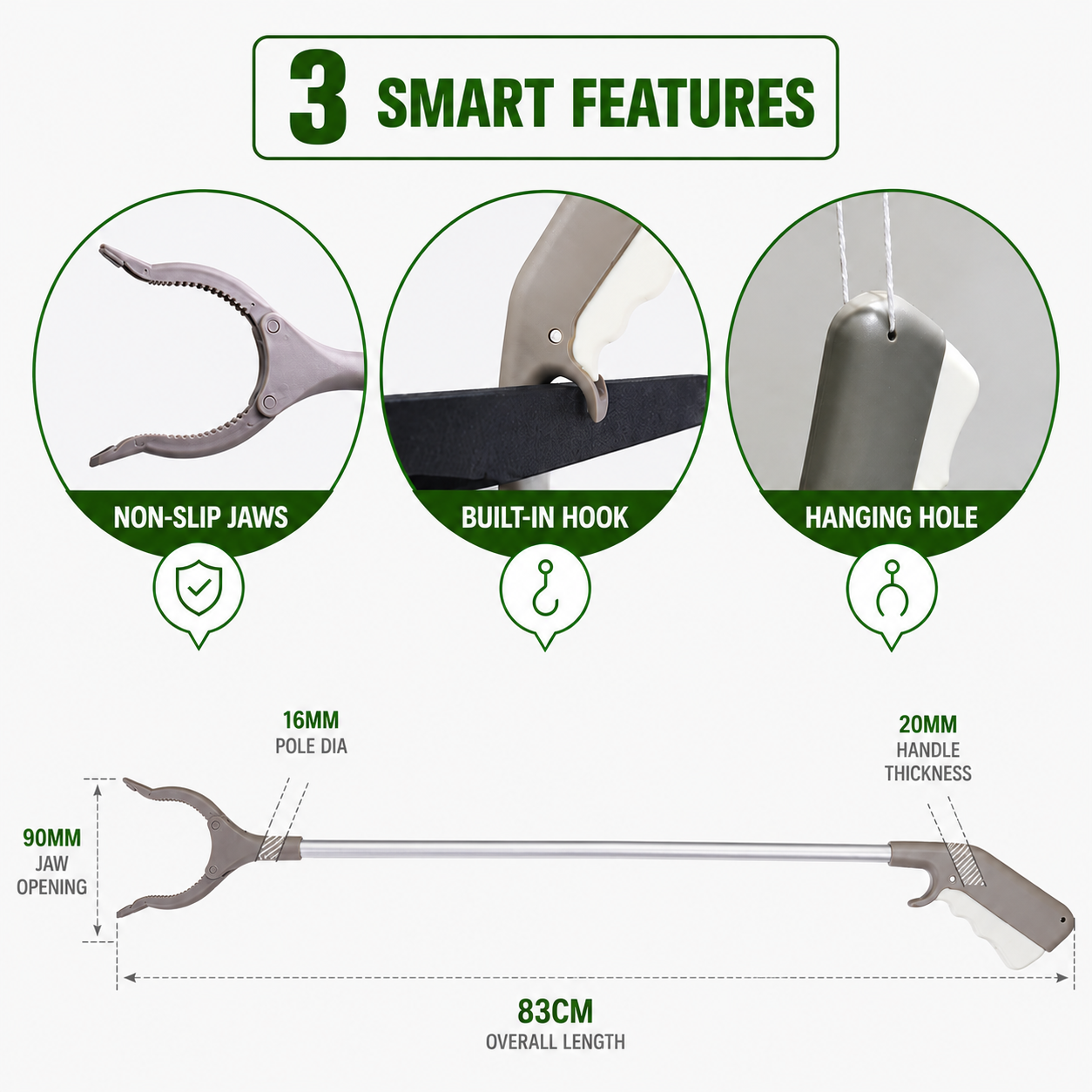 83cm Aluminium Pick Up Tool Reacher Grabber Extend Hand Trash Picker Arm Stick
