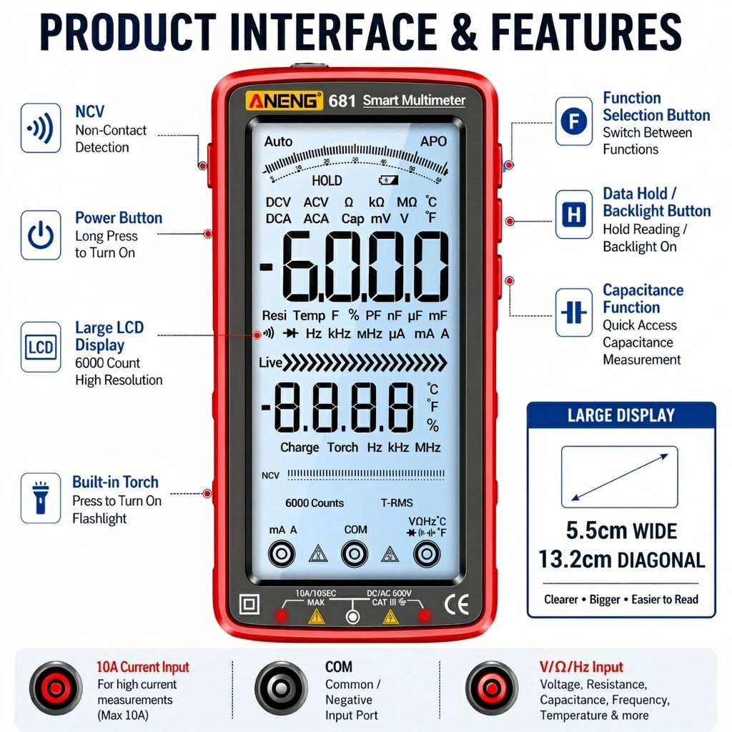 6000 Count Digital Multimeter Auto Range AC DC Voltage Tester Kit