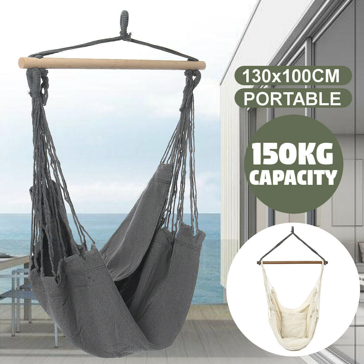 Portable Hanging Hammock Chair Swing Garden Outdoor Camping Soft Cushions New