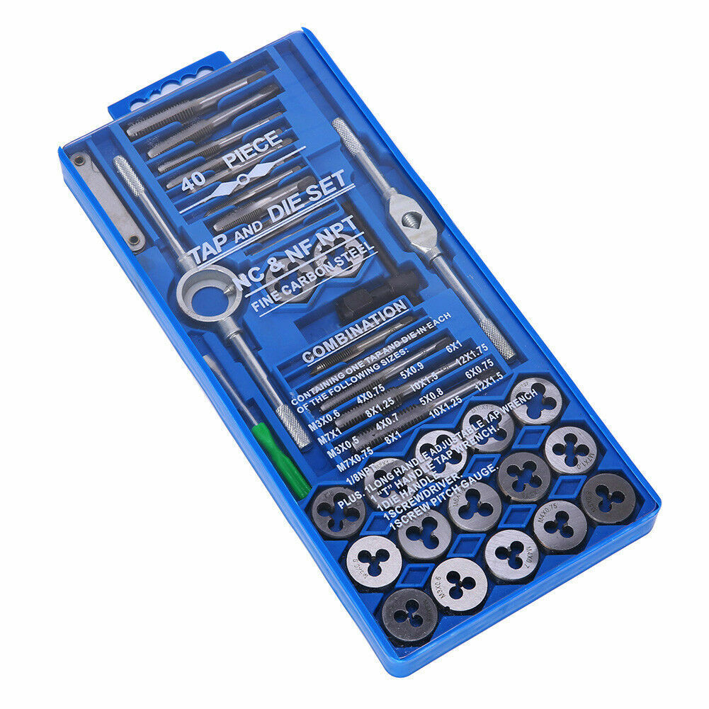 40PCS TAP & DIE SET HARDENED METRIC Screw Thread Taper Drill Tool Kit Blue NEW
