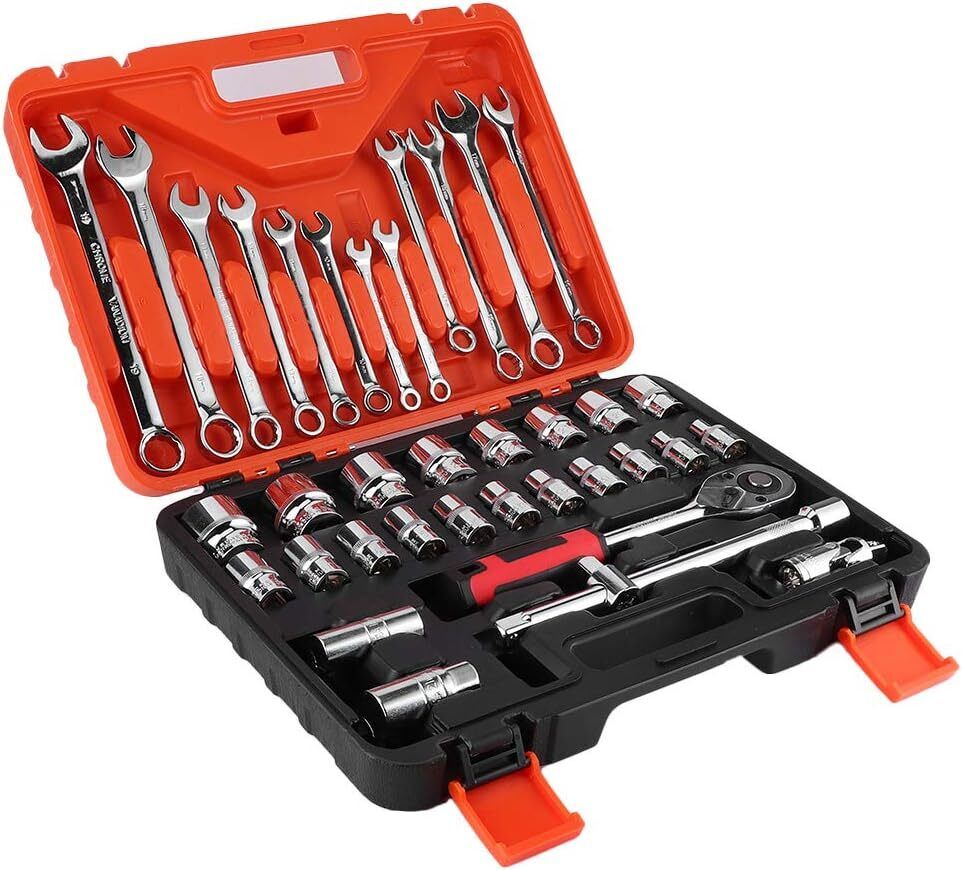 37x Combination Spanner Set Portable Impact Socket Set Socket Wrench Ratchet Set