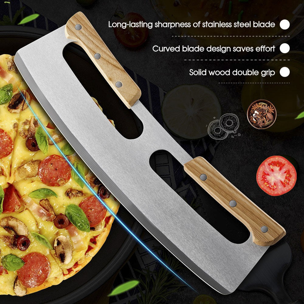 35CM Stainless Steel Pizza Cutter Rocker Blade Slicer with Protective Cover