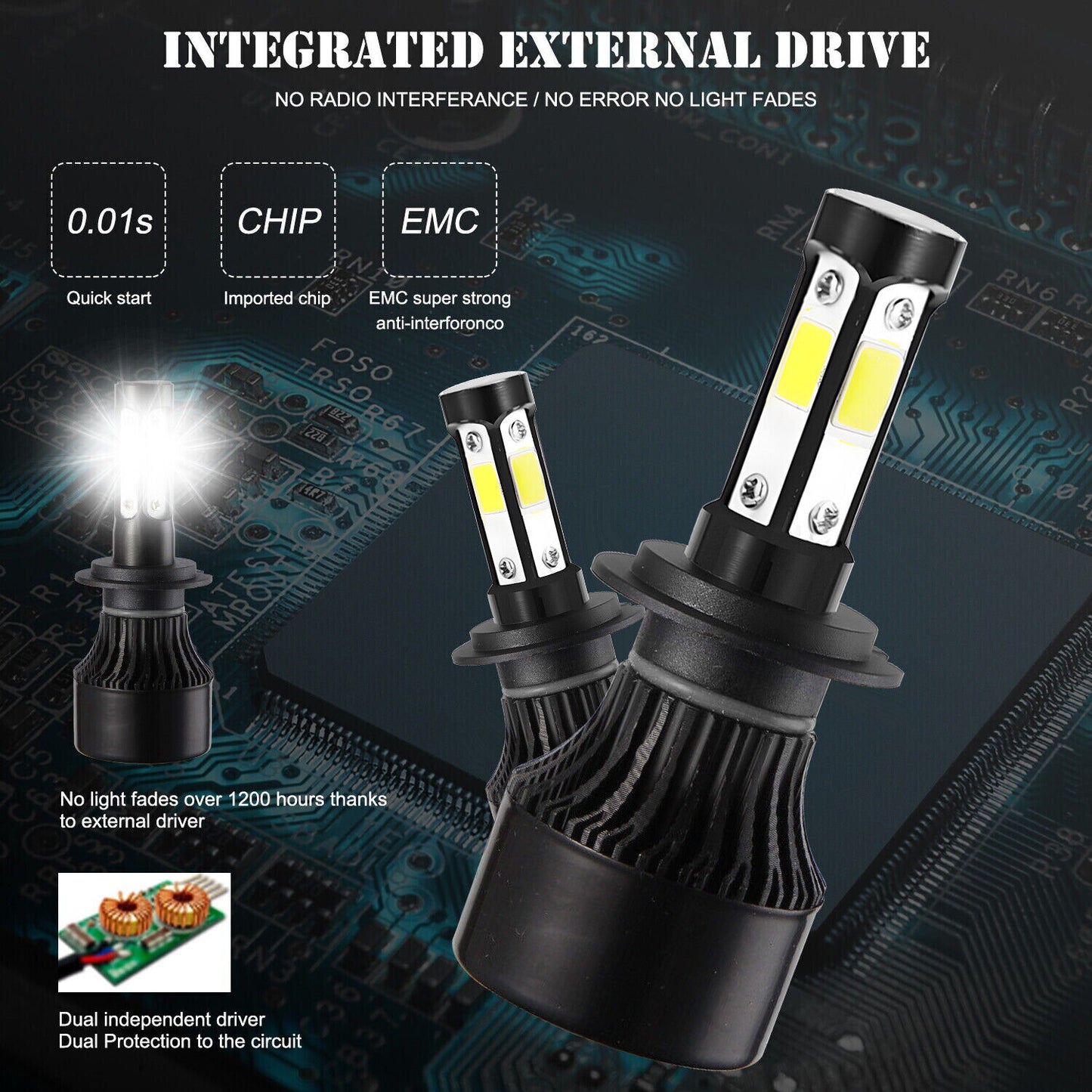 2x H7 LED Headlight Bulb High Low Beam 200W 20000LM Super Bright 6000K White AU