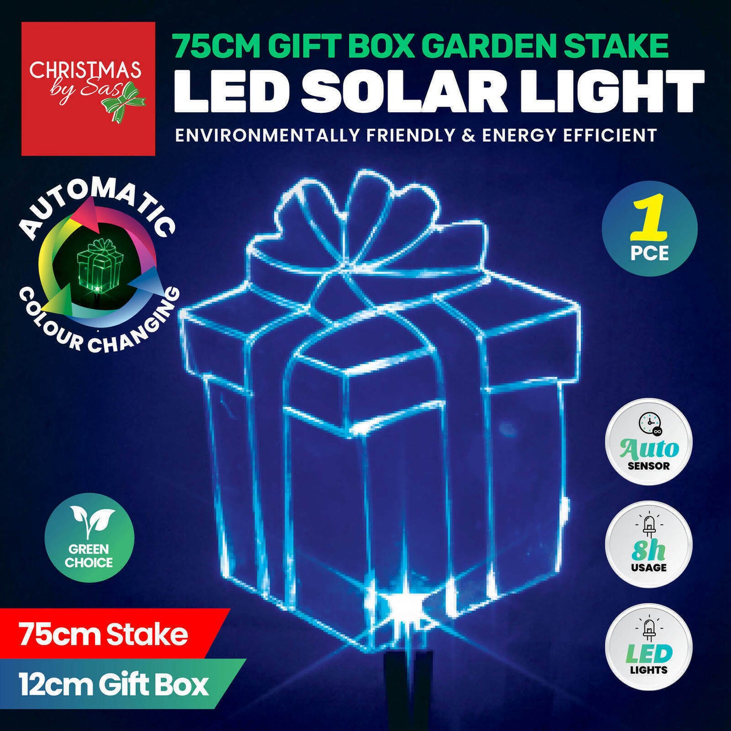 Light Solar Stake Gift Box 80cm Colour Changing