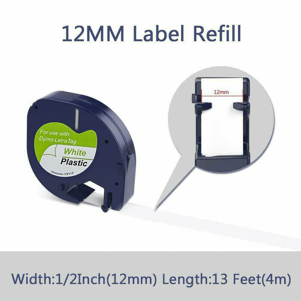 20PK Compatible Dymo LetraTag Refills 91331 Plastic Label Tape LT-100H 12mm x 4m